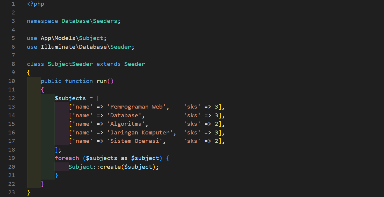 SubjectSeeder.php